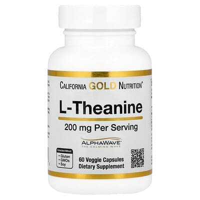California Gold Nutrition, L-Theanine, Featuring AlphaWave, 200 mg, 60 Veggie Capsules - Ranked #1 L-Theanine for Calm Focus
