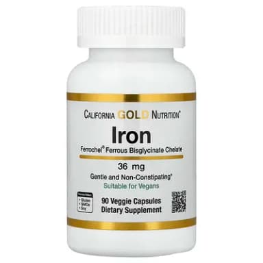 California Gold Nutrition, Ferrochel Iron (Bisglycinate), 36 mg, 90 Capsules