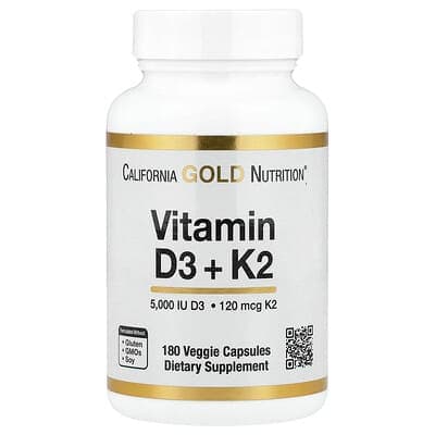 California Gold Nutrition, Vitamin D3 + K2 MK-7, 180 Capsules