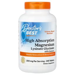 Doctor's Best, High Absorption Magnesium, 100 mg, 240 Tablets specs - Top 5 Magnesium Glycinate for Sleep