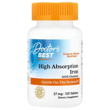 Doctor's Best, High Absorption Iron, 27 mg, 120 Tablets — מקום 4 בתוספי ברזל עדינים