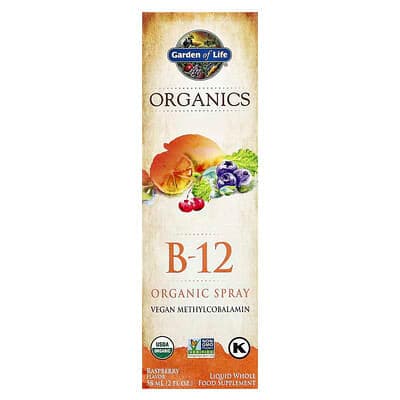 Garden of Life, Organics B-12 Organic Spray, Raspberry, 2 fl oz (58 ml) - Ranked #3 Methylcobalamin B12 for Vegans
