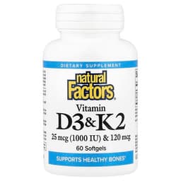 Natural Factors, Vitamin D3 & K2, 25 mcg (1,000 IU) & 120 mcg specs - Top 5 Vitamin D3 + K2 Supplements