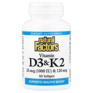 Natural Factors, Vitamin D3 & K2, 25 mcg (1,000 IU) & 120 mcg, 60 Softgels — מקום 2 בויטמין D3 + K2