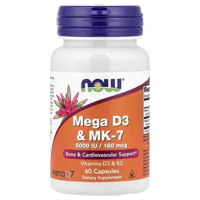 NOW Foods, Mega D3 & MK-7, 60 Capsules — מקום 5 בויטמין D3 + K2