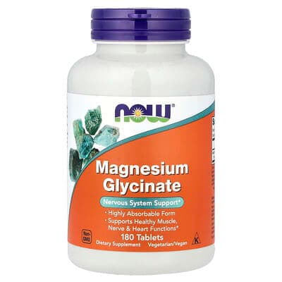 NOW Foods, Magnesium Glycinate, 100 mg, 180 Tablets