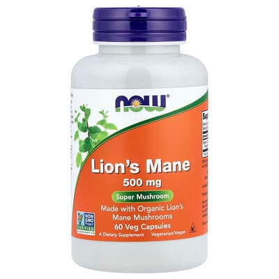 NOW Foods, Lion's Mane, 500 mg, 60 Veg Capsules - Ranked #4 Lion's Mane for Focus and Memory