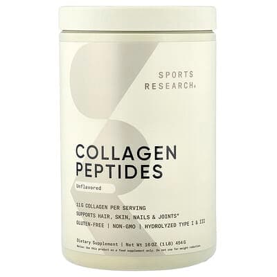 Sports Research, Collagen Peptides, Unflavored, 16 oz (454 g) - Ranked #1 Collagen Peptides for Joints