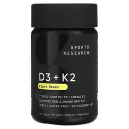 Sports Research, D3 + K2, 125 mcg/100 mcg, 60 Softgels specs - Top 5 Vitamin D3 + K2 Supplements