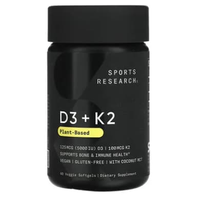 Sports Research, D3 + K2, 125 mcg/100 mcg, 60 Softgels — מקום 4 בויטמין D3 + K2