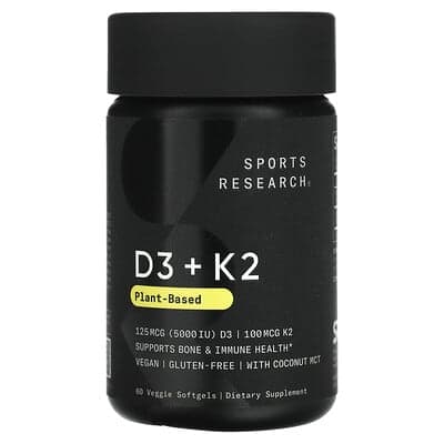 Sports Research, D3 + K2, 125 mcg/100 mcg, 60 Softgels