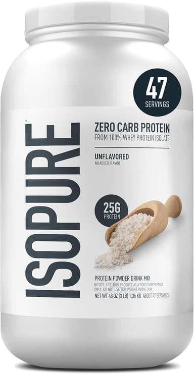 Isopure Zero Carb 100% Whey Isolate Unflavored — מקום 4 באבקות חלבון מי גבינה