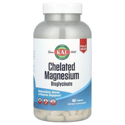 KAL, Chelated Magnesium Bisglycinate, 180 Tablets