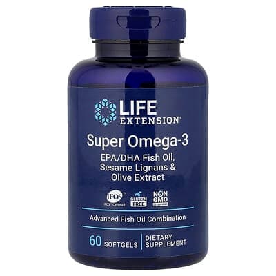 Life Extension, Super Omega-3, EPA/DHA Fish Oil, Sesame Lignans & Olive Extract, 60 Softgels