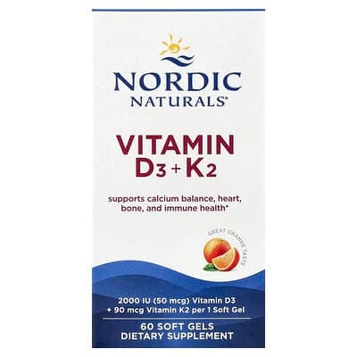 Nordic Naturals, Vitamin D3 + K2, Great Orange, 60 Soft Gels - Ranked #3 Vitamin D3 + K2 Supplements